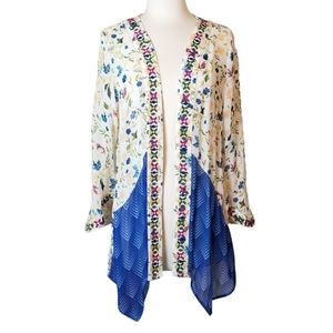 SOFT SURROUNDINGS Art Nouveau Topper Size S Embroidered Kimono Boho Beach Floral